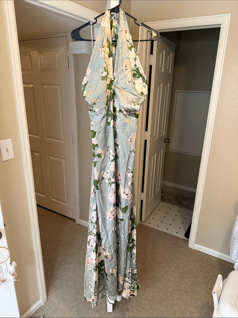 Reformation Light Blue Floral Halter Maxi Dress